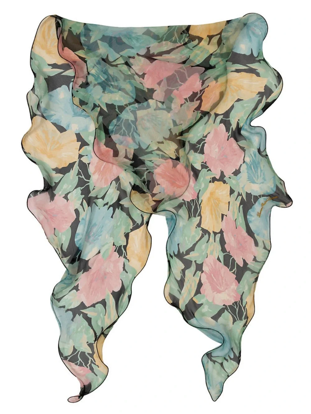Lauren Ralph Lauren Silk Spring Floral Wavy Wrap Scarf Colorful Hand Rolled Hem